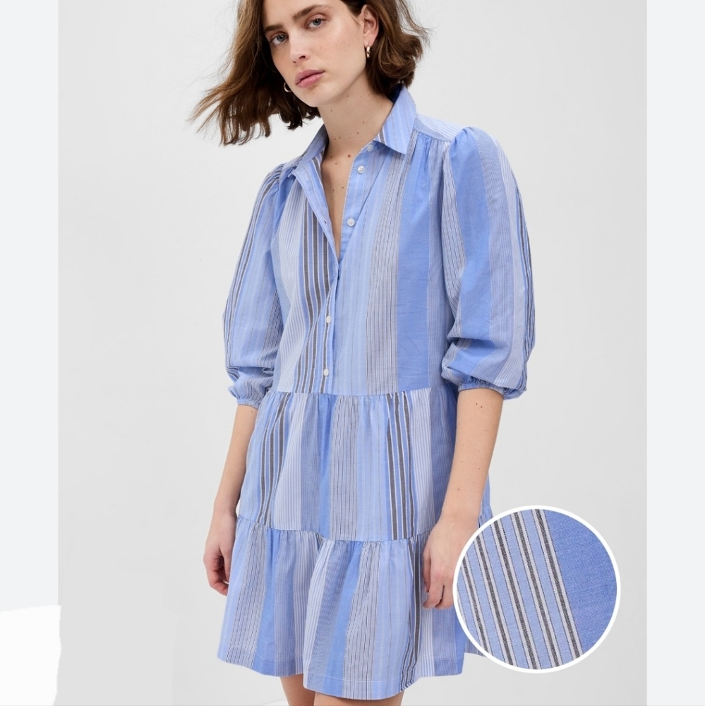 Gap puff sleeve tiered shirtdress